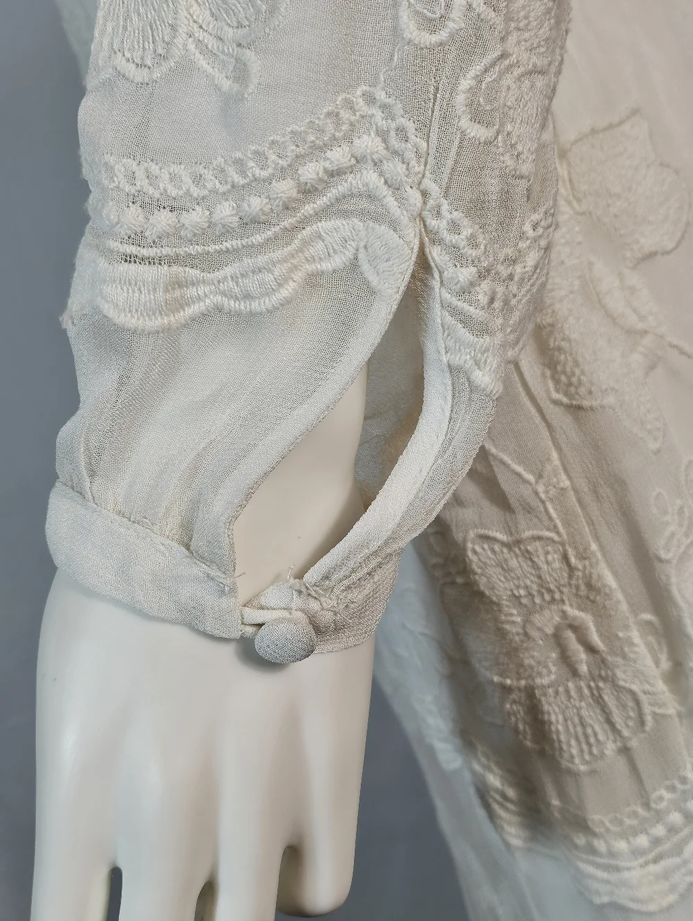 NWT Chelsea & Violet Ivory Embroidered Mesh Semi-Sheer Long Sleeve Maxi Dress - Picture 9 of 16